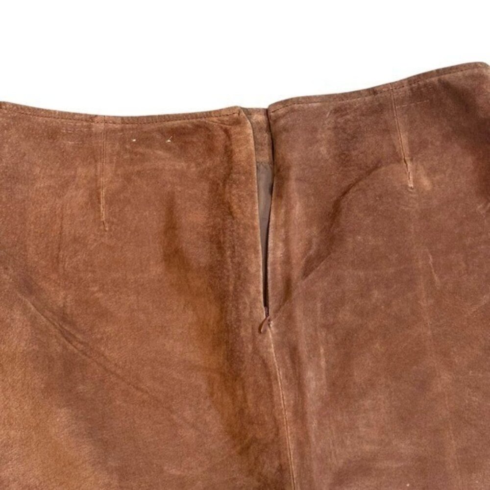 St John's Bay Women's 12 Suede Pencil Skirt Leather Knee Length Vintage Camel - Picture 6 of 6